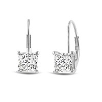 Everyday Elegance 14K Solid White Gold Earrings Princess Cut Cubic Zirconia Leverback Drop Dangle Basket Setting 10 Ctw With Gi