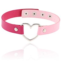 Ethoon Dual Color Love Heart Pu Leather Choker Necklace Goth Choker Collar Chain Red Pink