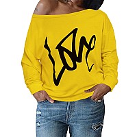 Am Clothes Womens Tops Plus Size Sweatshirts Sweaters Shirts Long Sleeve Oversized Fall Off Shoulder Tshirts Yellow L