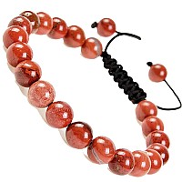 Massive Beads Natural Healing Power Gemstone Crystal Beads Unisex Adjustable Macrame Bracelets 8Mm Red Jasper 8Mm