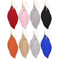 Jovitec 8 Pairs Leather Feather Earrings Teardrop Earrings Leather Lightweight Leaf Earrings For Women Girls Soft Suede Bohemian