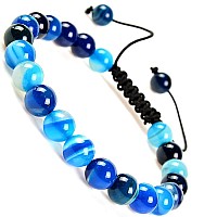 Massive Beads Natural Healing Power Gemstone Crystal Beads Unisex Adjustable Macrame Bracelets 8Mm Agate Blue 8Mm