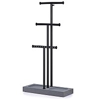 Lovekankei Jewelry Organizer Stand Metal Wood Base And Large Storage Necklaces Bracelets Earrings Holder Organizer Black And