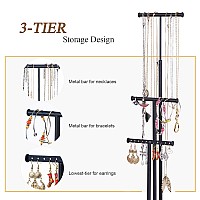 Lovekankei Jewelry Organizer Stand Metal Wood Base And Large Storage Necklaces Bracelets Earrings Holder Organizer Black And