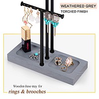 Lovekankei Jewelry Organizer Stand Metal Wood Base And Large Storage Necklaces Bracelets Earrings Holder Organizer Black And