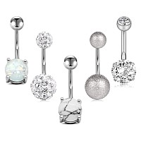 Jforyou 5 Pcs Belly Button Rings Stainless Steel For Women Girls Navel Rings 5 Style 14G Navel Piercing Body Silver Color Pierci