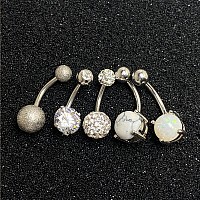 Jforyou 5 Pcs Belly Button Rings Stainless Steel For Women Girls Navel Rings 5 Style 14G Navel Piercing Body Silver Color Pierci