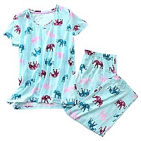 Pnaeong Womenas Pajama Set Cottonblend Shortsleeve Loose Top With Matching Capri Bottoms Sy296Blue Elephant2Xl Xxlarge