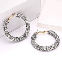 Nlcac Glitter Hoop Earrings Bohemian Sparkle Resin Rhinestone Wrapped Hoop Dangle Earrings For Women Girls Csilver