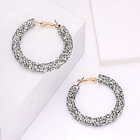 Nlcac Glitter Hoop Earrings Bohemian Sparkle Resin Rhinestone Wrapped Hoop Dangle Earrings For Women Girls Csilver