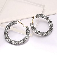 Nlcac Glitter Hoop Earrings Bohemian Sparkle Resin Rhinestone Wrapped Hoop Dangle Earrings For Women Girls Csilver