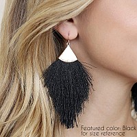 Bohemian Silky Thread Fan Fringe Tassel Statement Earrings Lightweight Strand Feather Shape Dangles Feather Fringe Dusty Pi