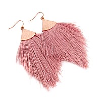 Bohemian Silky Thread Fan Fringe Tassel Statement Earrings Lightweight Strand Feather Shape Dangles Feather Fringe Dusty Pi