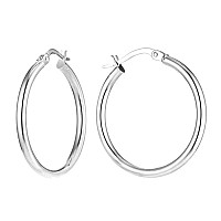 Charmsy 925 Sterling Silver Clicktop Hoops Earring Italian 25Mm Tube Small Classic Hoop Earrings For Women And Teen 25Mm