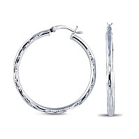 Charmsy 925 Sterling Silver Diamondcut Hoop Earrings 25Mm Tube Small Italian Classic Clicktop For Women 25Mm