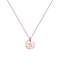 Valloey Rover Initial Necklaces For Women 14K Rose Gold Plated Dainty Letter Necklce Round Coin Pendant Double Side Engraved Q N