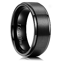 King Will Men 8Mm Black Matte Brushed Stainless Steel Ring Stepped Beveled Edge Laser Etched I Love You 9