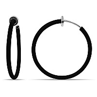 Aloha Earrings Clip On Hoop Earrings For Women Silver And Goldtone Brass Spring Hoops For Nonpierced Ears Black Medium