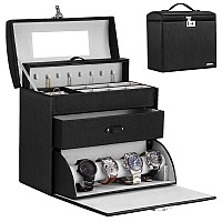 Homde Jewelry Display Box For Men Women Necklace Sunglasses Fully Locking With Watch Hanger Bracelet Holder Mirror