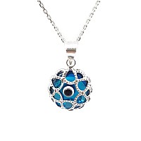 Mystic Jewels By Dalia 925 Sterling Silver Turkish Glass Evil Eye Filigree Pendant With Adjustable Silver Chain