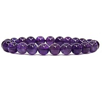 Natural A Grade Amethyst Gemstone 8Mm Purple Crystal Round Beads Stretch Bracelet 7 Inch