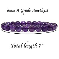 Natural A Grade Amethyst Gemstone 8Mm Purple Crystal Round Beads Stretch Bracelet 7 Inch