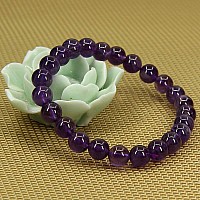 Natural A Grade Amethyst Gemstone 8Mm Purple Crystal Round Beads Stretch Bracelet 7 Inch