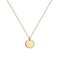 Valloey Rover Initial Necklaces For Women 14K Gold Plated Dainty Letter Necklce Round Coin Disc Pendant Double Side Engraved Q N