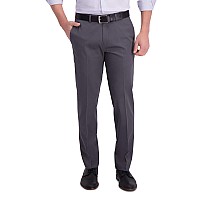 Haggar Mens Iron Free Premium Khaki Straight Fit Flat Front Flex Waist Casual Pant Dark Grey 36 X 34