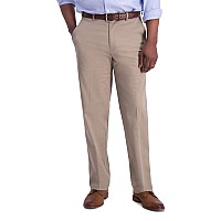 Haggar Mens Iron Free Premium Classic Fit Flat Front Expandable Waist Casual Pant Regular And Big Tall Sizes Med Khaki 34W X