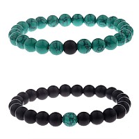 Cnlq Long Distance Bracelets For Lovers Couples Matching Gift Matte Agate 8Mm Bead Stone Elastic Red Elastic Green2