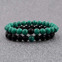 Cnlq Long Distance Bracelets For Lovers Couples Matching Gift Matte Agate 8Mm Bead Stone Elastic Red Elastic Green2