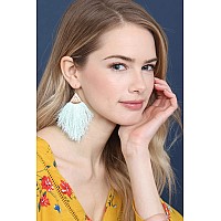 Bohemian Silky Thread Fan Fringe Tassel Statement Earrings Lightweight Strand Feather Shape Dangles Feather Fringe Mint