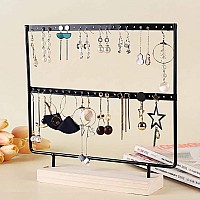 Lemonadeus Earrings Organizer Jewelry Display Wood Stand 44 Holes 2 Layers Black