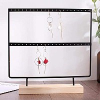 Lemonadeus Earrings Organizer Jewelry Display Wood Stand 44 Holes 2 Layers Black