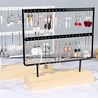 Lemonadeus Earrings Organizer Jewelry Display Wood Stand 44 Holes 2 Layers Black