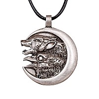 Haquil Wolf And Raven Necklace Wolf And Raven On Crescent Moon Pendant Faux Leather Cord Ad