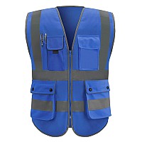 Xiake Class 2 High Visibility Reflective Safety Vests With 8 Pockets And Zipper Frontmeets Ansiisea Standardssmall Royal Blue