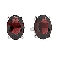 Natural Garnet 7X5Mm Oval 925 Sterling Silver 4 Prong Stud Earrings For Women Christmas Valentine Mothers Day Gifts For Her