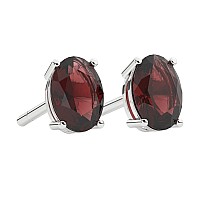 Natural Garnet 7X5Mm Oval 925 Sterling Silver 4 Prong Stud Earrings For Women Christmas Valentine Mothers Day Gifts For Her