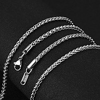 Hzman 35Mm Stainless Steel Wheat Silver Chain Necklaces For Men Women 16 30