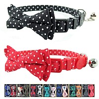 Cat Collar With Bell And Bow Tie Breakaway Clasp Cute Dots Kitty Kitten Collar Set Of 2 Pcs68108In Blackred Dots