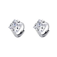 Princess Cut Cz Tiny Small Hoop Cartilage Earrings For Women Teen Girls S925 Sterling Silver Square Solitaire Crystal Diamond Hy