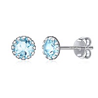 Chicsilver Round March Birthstone Stud Earrings For Women Small Gemstone Aquamarine Earrings Stud Hypoallergenic 925 Sterling Si