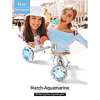 Chicsilver Round March Birthstone Stud Earrings For Women Small Gemstone Aquamarine Earrings Stud Hypoallergenic 925 Sterling Si