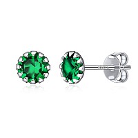 Chicsilver Round May Birthstone Stud Earrings For Women Small Gemstone Emerald Earrings Stud Hypoallergenic 925 Sterling Silver