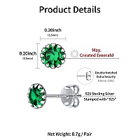 Chicsilver Round May Birthstone Stud Earrings For Women Small Gemstone Emerald Earrings Stud Hypoallergenic 925 Sterling Silver