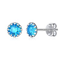 Chicsilver Round December Birthstone Stud Earrings For Women Small Gemstone Blue Topaz Earrings Stud Hypoallergenic 925 Sterling