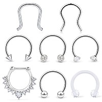 Hoeudjo Septum Clicker Rings 16G Surgical Steel Nose Hoop Rings Retainer Body Piercing Jewelry With Clear Cz Women Men U D Sha