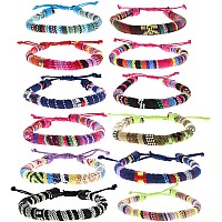 Frog Sac 12 Woven Bracelets For Women And Men Boho Ethnic Friendship Bracelet Pack For Girls Adjustable Vsco Girl Stackable Be